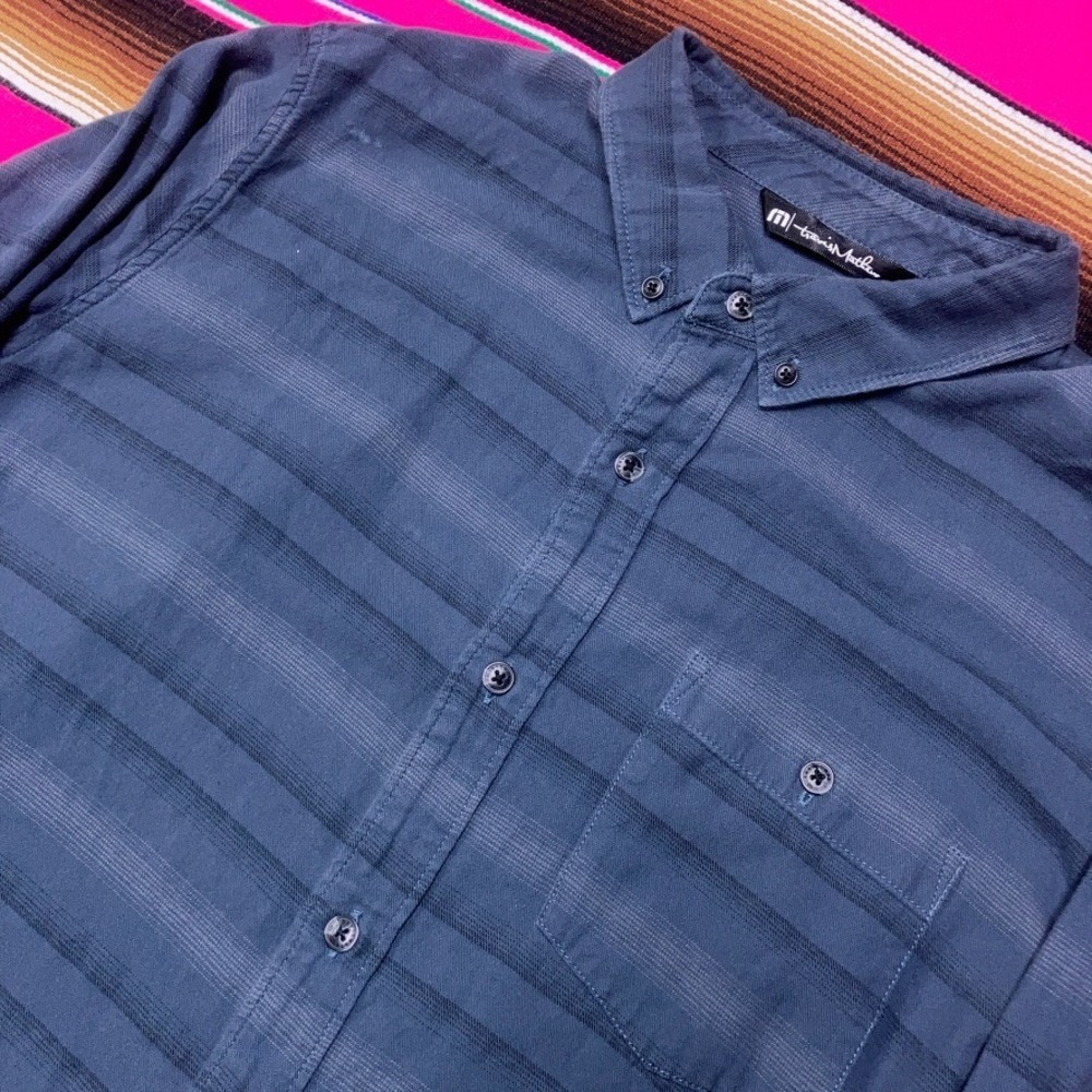 2/$30 Travis Mathew Shirt Men's Large Dark Gray Long‎ Sleeve Button Up Striped
